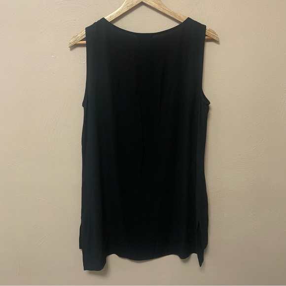 Eileen Fisher Silk Georgette Crepe Bateau Neck Tank Black Size Small - Picture 10 of 11